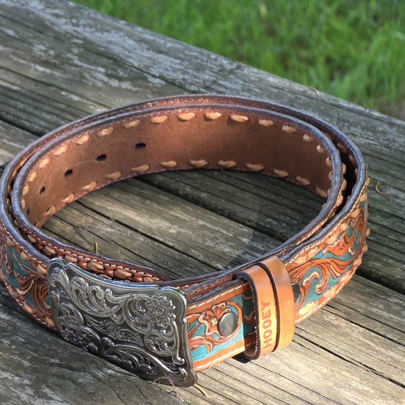 Hooey Sonoma Tooled Leather Silver Buckle Women\'s Size L Tourquise Tan Stitched main image 11